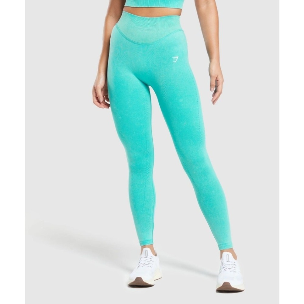 Gymshark Sweat Seamless Washed Leggings Womens Large Blue Training Running‎ Gym